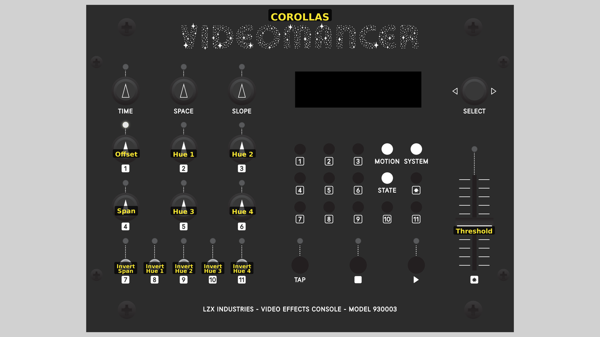 Videomancer front panel with Corollas loaded