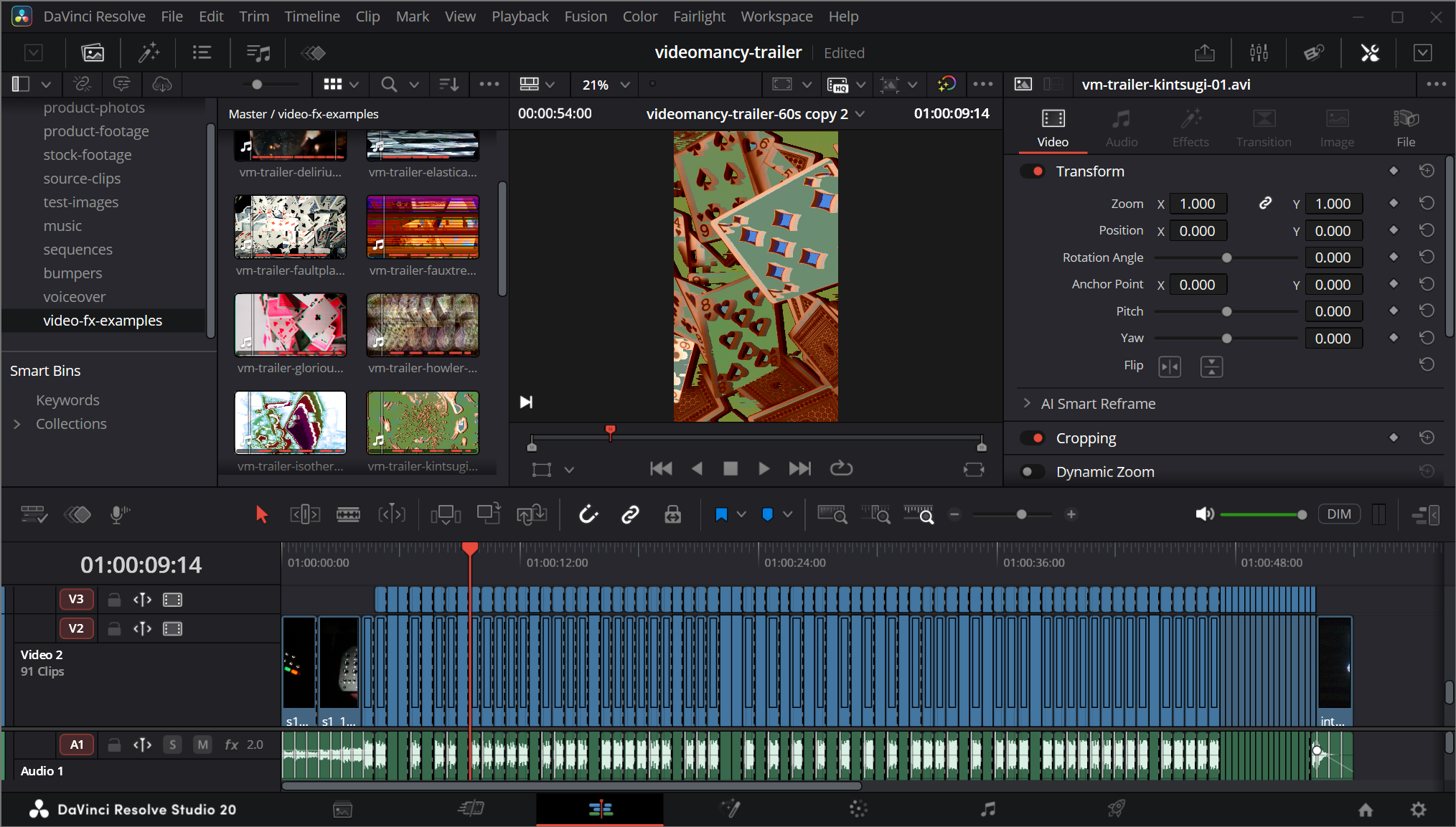 Editing the Videomancer demo reel in DaVinci Resolve