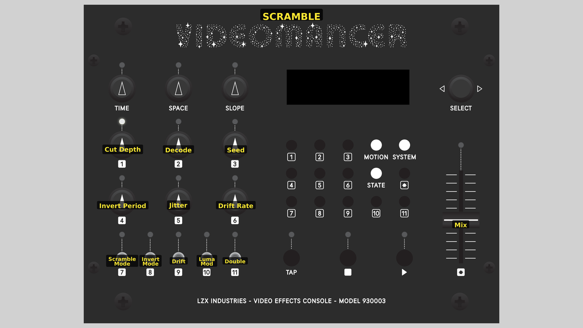 Videomancer front panel with Scramble loaded